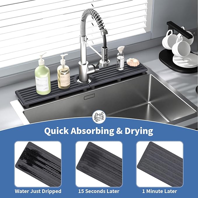Faucet Mat for Kitchen Sink, Water Absorbent Kitchen Faucet Mat, Durable Sink