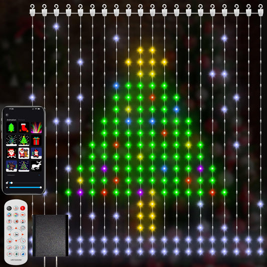 CoziTech Smart Curtain Lights, Color Changing 400 LED Curtain Lights 6.6 * 6.6 FT, RGB DIY String Fairy Light for Bedroom Backdrop Party Indoor Outdoor Christmas Decoration (APP +Remote Control)