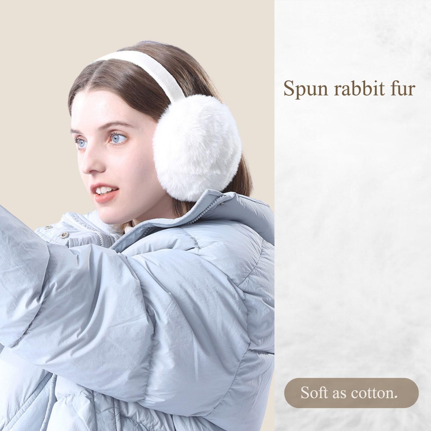 Airmoon Ear Muffs for Women - Winter Ear Warmers - Soft & Warm Cable Knit Furry Fleece Earmuffs - Ear Covers for Cold Weather (white)