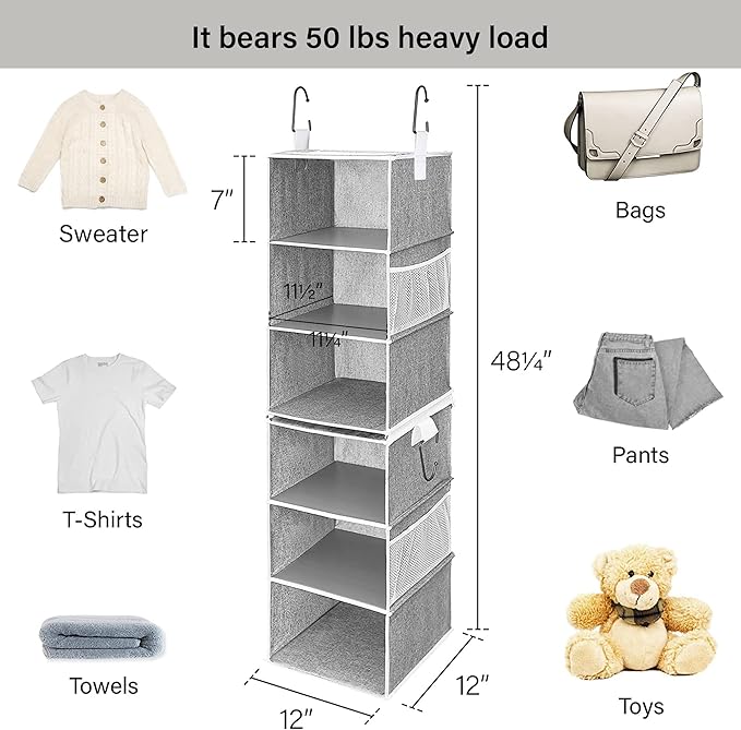 StorageWorks 6-Shelf Closet Organizers, Two 3-Shelf Separable Hanging Shelves