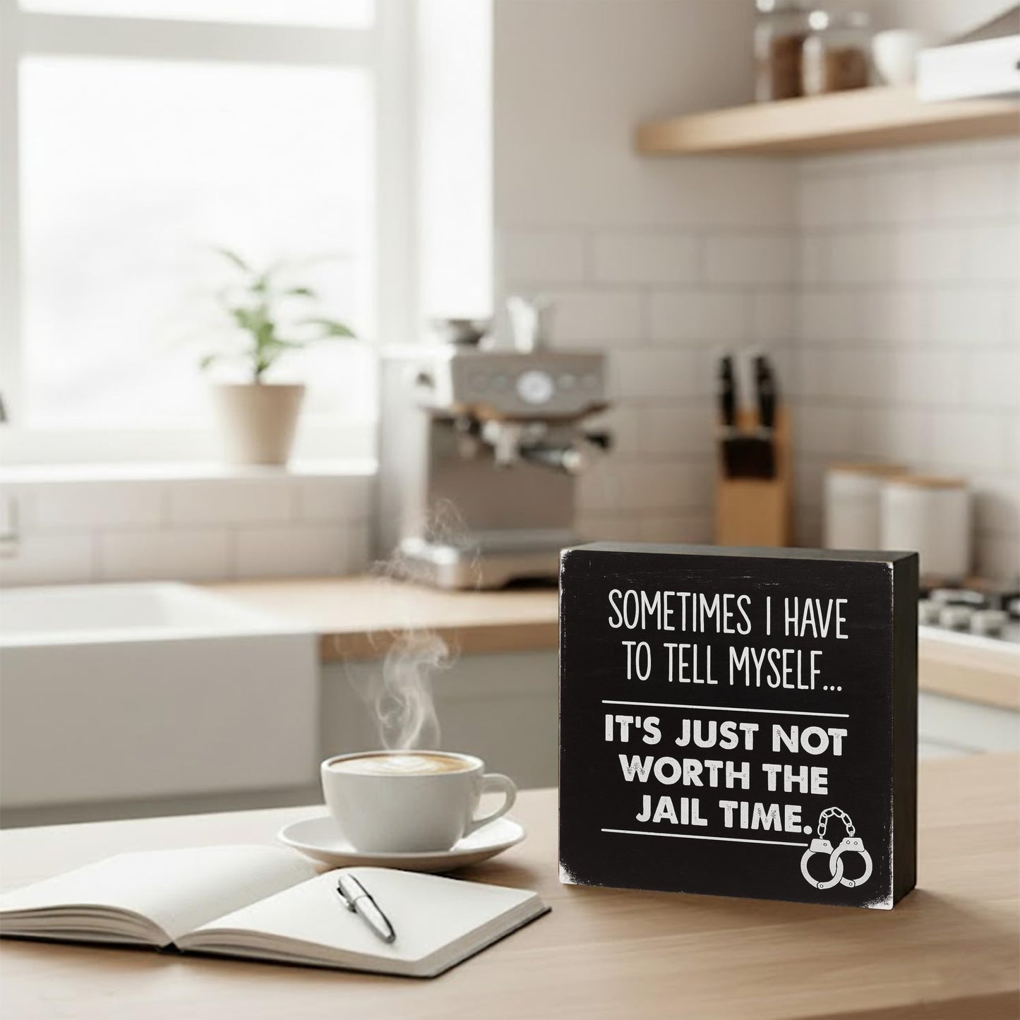 Sometimes I Have to Tell Myself Sarcastic Wood Box Sign, Rustic Home Office Decor for Desk and Shelf, Funny Self-Talk Gift for Coworkers, 5x5 Inch(Black)