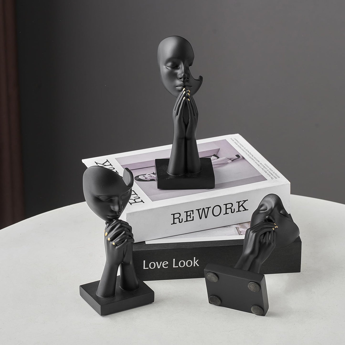 3 Pcs Black Decor Prayer Statues, Modern Prayer of Peace Figurines Shelf Decor Accents, Abstract Art Sculpture Home Decorations for Living Room Bedroom Office Bookshelf Coffee Table, Gifts for Women