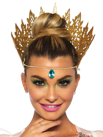 Leg Avenue Women's Glitter Die Cut Crown with Jewel Accent, Gold, One Size
