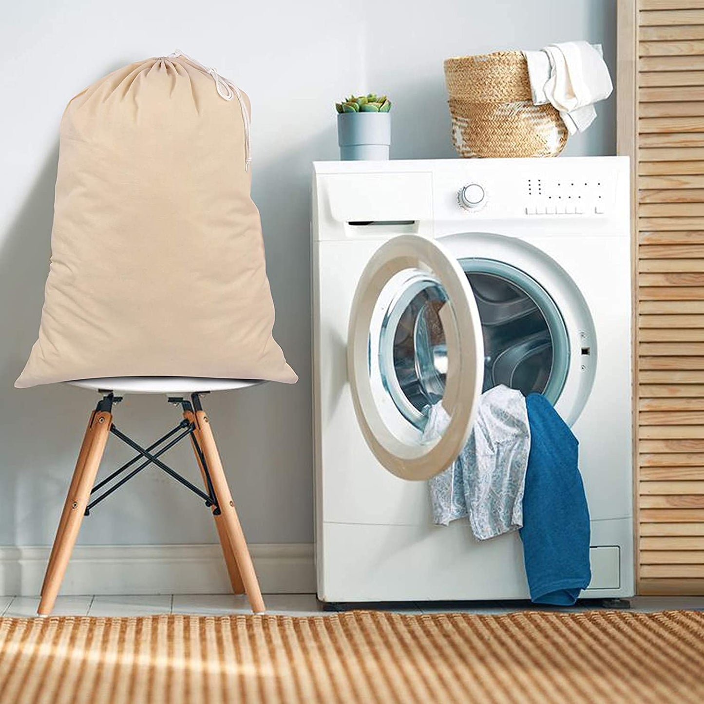 Sweet Needle Pack of 2 Heavy Duty Extra Large Laundry Storage Shopping Bags, 71x91 CM (28x36 IN) 75L - 100% Cotton, Highly durable, Draw-cord with cord-lock, Machine Wash and reusable Travel Bag