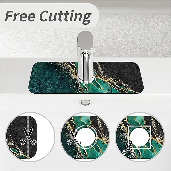 Kitchen Sink Splash Guard，Black and green gold marble Faucet Mat Sink