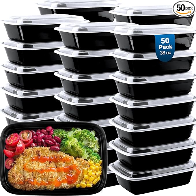 50 Pack Meal Prep Containers 38 oz, Leakproof To Go Food Containers, Disposable
