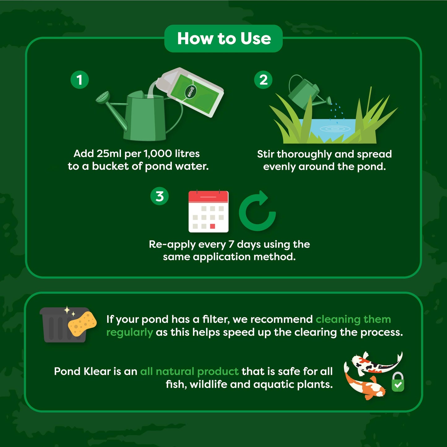Envii Pond Klear - Natural Green Pond Water Treatment, Clears Green and Murky Water for Crystal Clear Healthy Water, Safe for all Fish and Wildlife -1L Treats 40,000 Litres