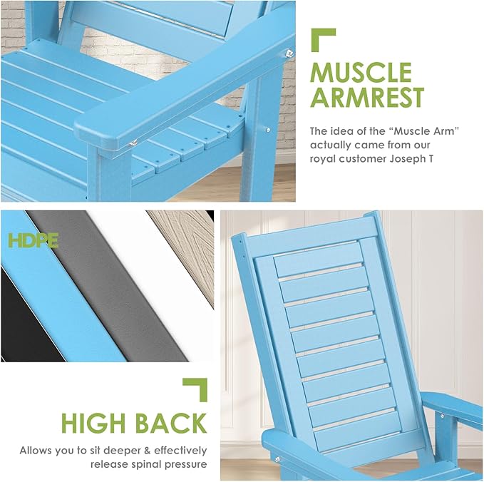 GREENVINES Outdoor Rocking Chairs | Set of 2 | Porch Rocker | HDPE Plastic | Arctic | Oversized Rockers | High Back | Big & Tall | Ladder Back | for Patio Outside Backyard Balcony Garden