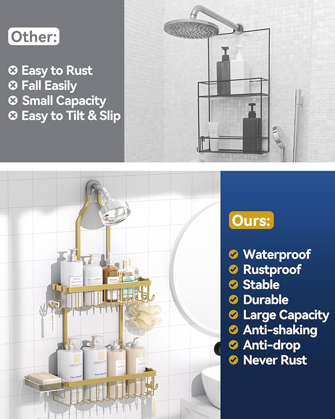 YASONIC Shower Caddy Hanging, Never Rust Shower Organizer Hanging, Aluminum