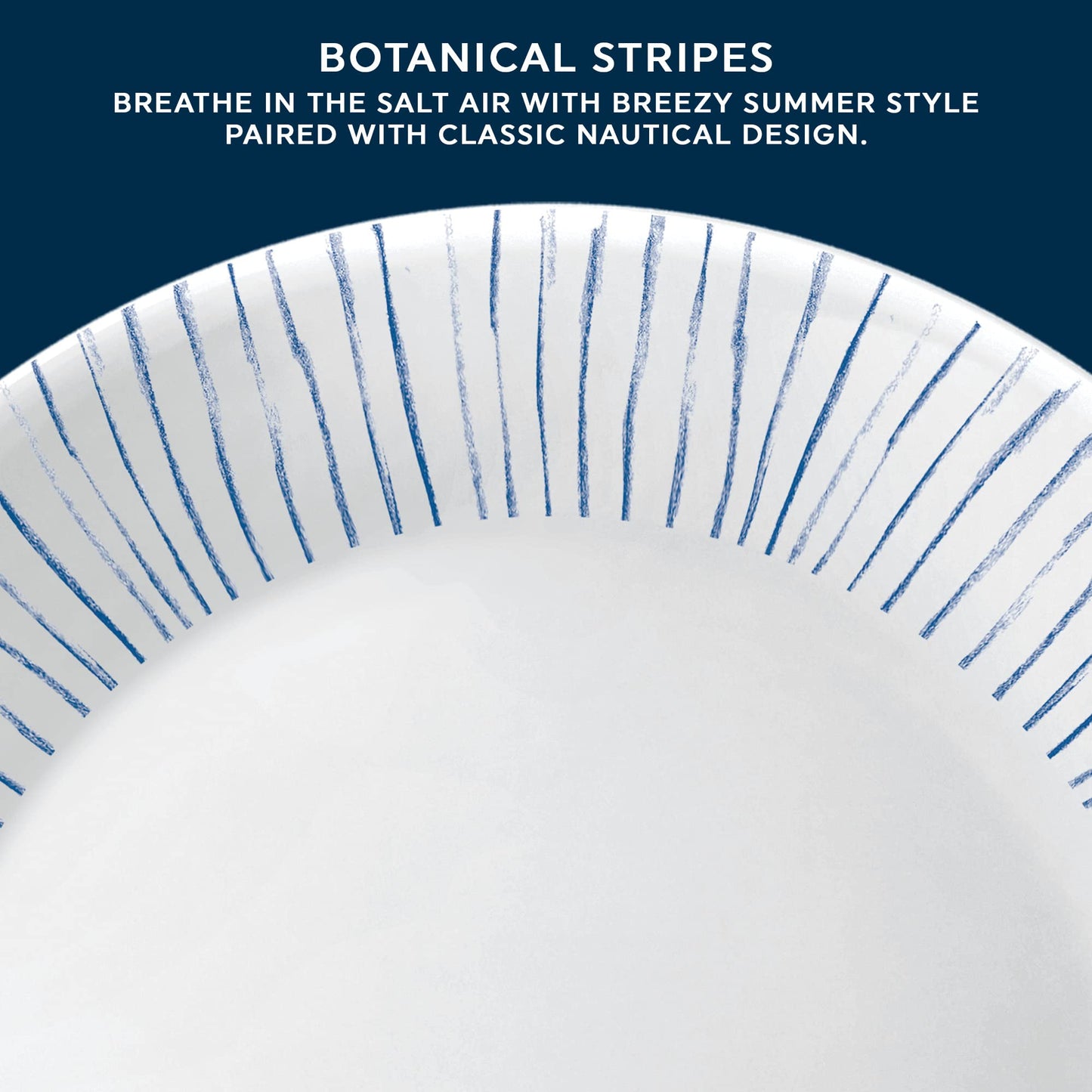 Corelle 6-Piece 10.25" Vitrelle Glass Dinner Plates Lightweight, Chip/Scratch Resistant - Botanical Stripes