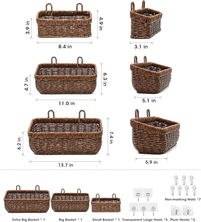 AceList Wall Hanging Basket, Boho Style Hand-Woven Hanging Storage Baskets