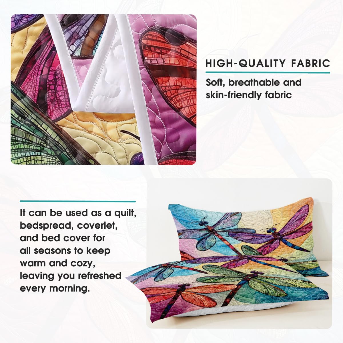 LUSHIS Patchwork Quilt Set, Patchwork Throw Bedspread Bed Sets - Animals Coverlet Sets All Season Soft Microfiber Lightweight Bedding Set (Dragonfly #3)