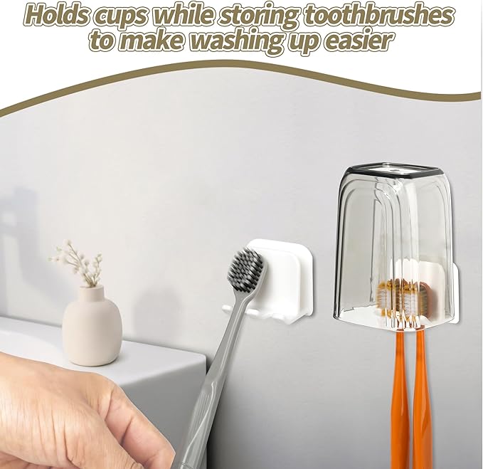2-Piece Set of White self-Adhesive Wall-Mounted Waterproof Toothbrush Holders