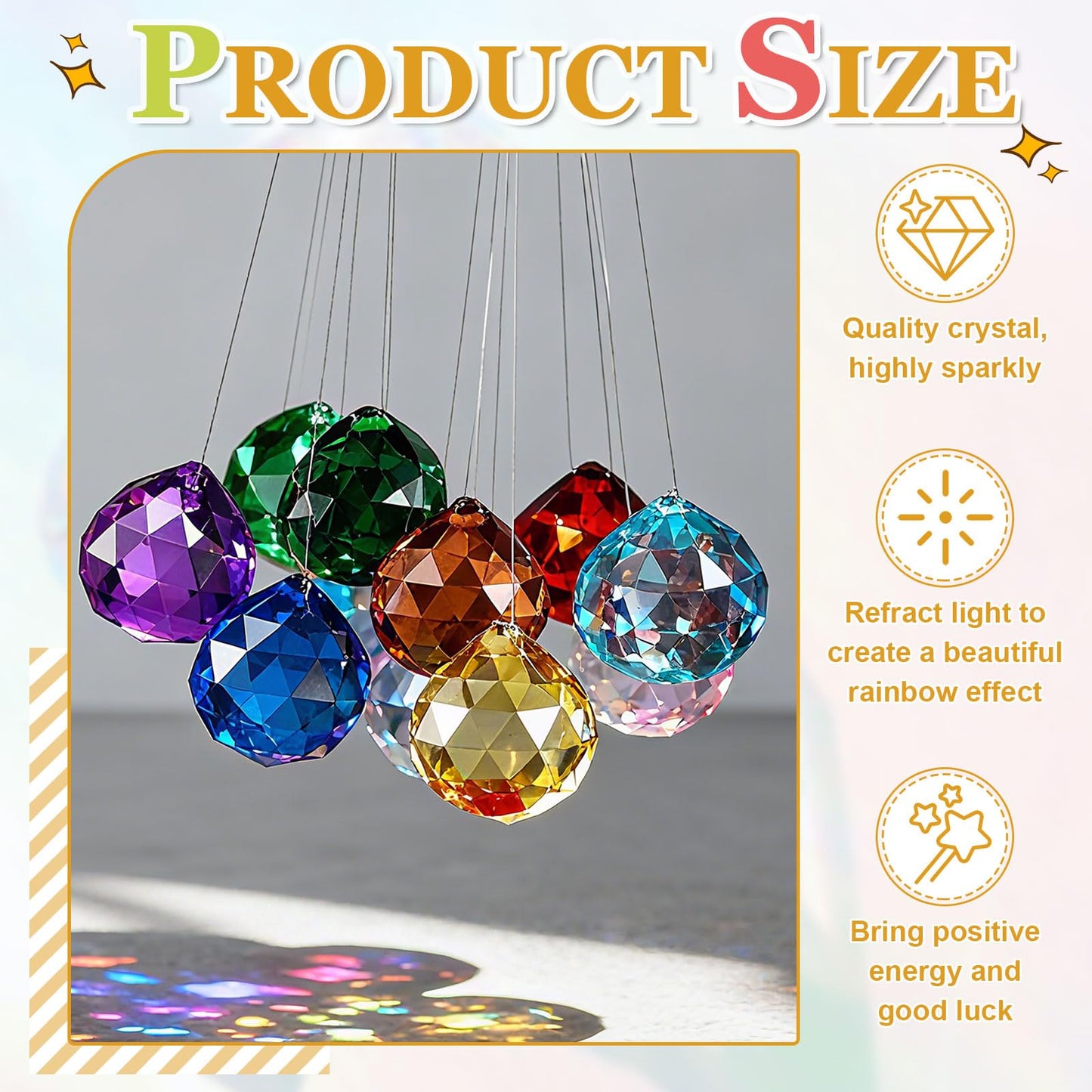 YELARXI Crystal Ball Prisms, Sun Catcher Hanging Prism Sun Catcher Pendant 56mm / 2.2Inch & 4 Pack & Clear-Fitting for (Outdoor/Indoor/Windows/DIY Decor/Feng Shui/Chandelier)