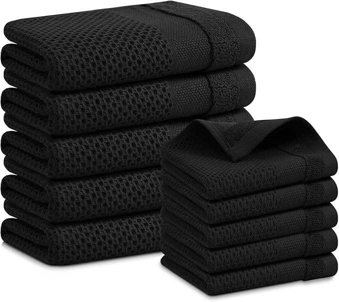 Homaxy Kitchen Towels and Dishcloths Set, 12 x 12 and 13 x 28 Inches, Super
