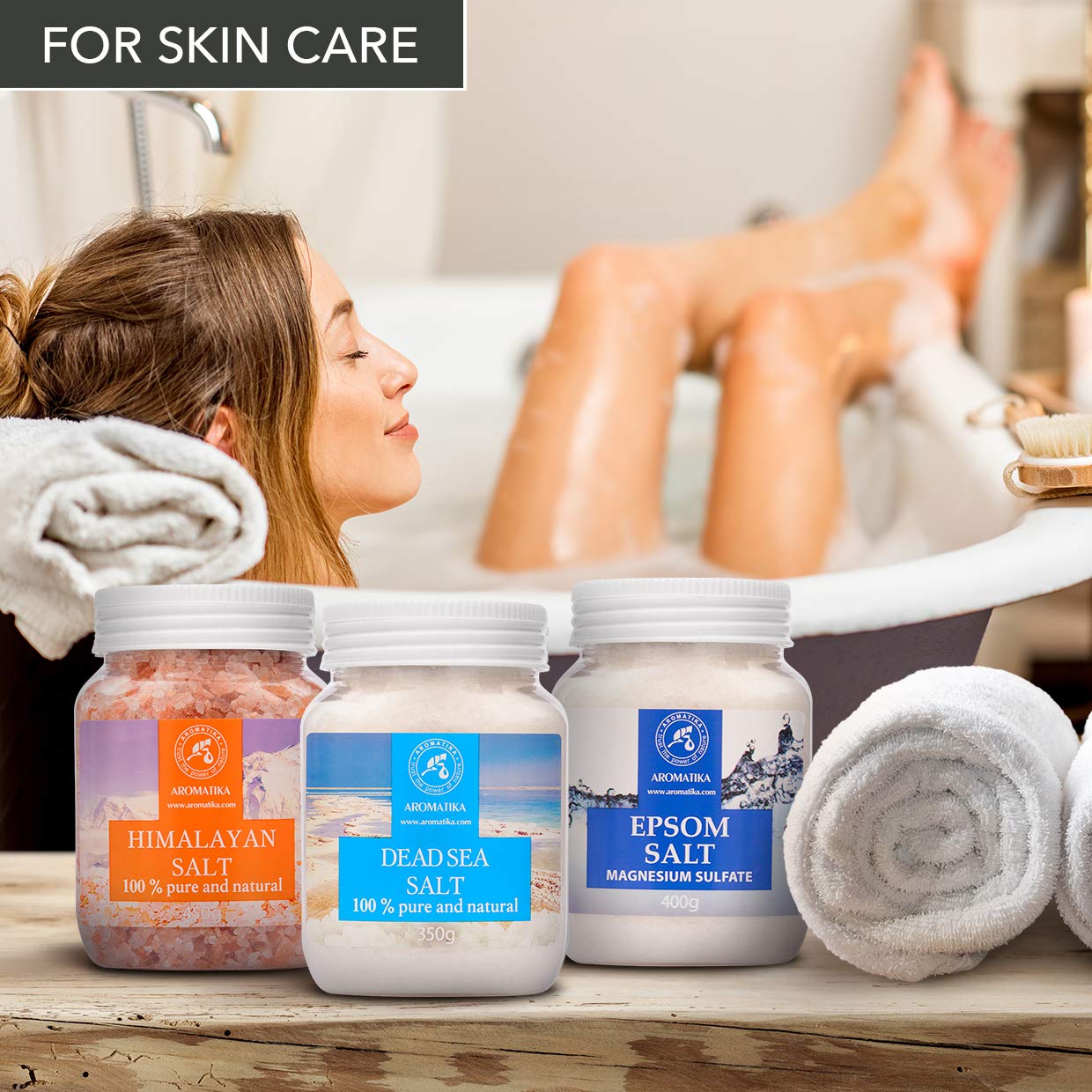 Bath Salts Set 42 Oz - Epsom Salt - Himalayan Pink Salt - Dead Sea Salt - 100% Pure & Natural - Best for Good Sleep - Beauty - Bathing - Body Care - Wellness - Relax - Aromatherapy - Spa