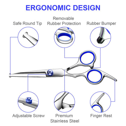 TINMARDA Professional Dog Grooming Scissors Kit, Titanium Coated 5 in 1 Stainless Steel Grooming Shears Kit with Straight, Curved and Thinning Scissors for Dogs, Cats and Pets at Home