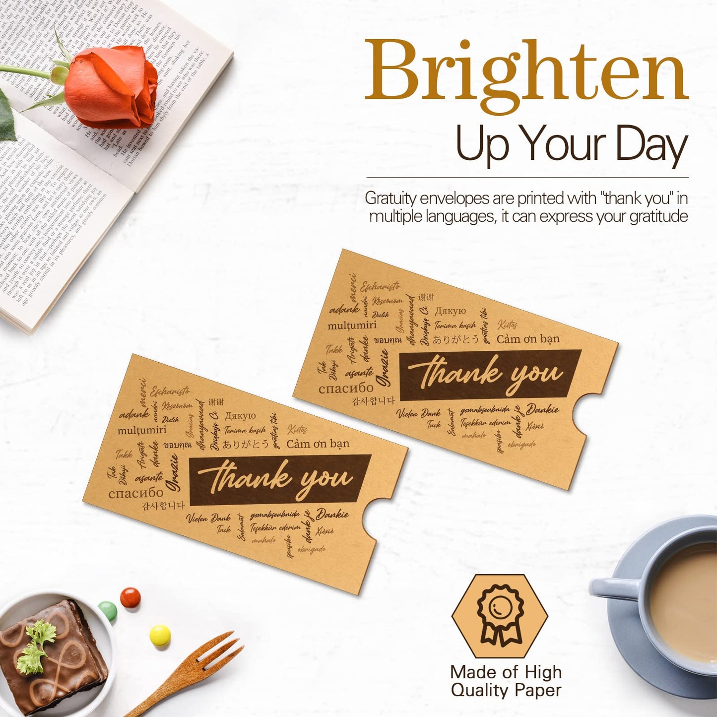 Crtiin 100 Pack Thank You Kraft Money Envelopes for Cash Gifts Gratuity Tip Envelopes Bulk 3.5 x 6.5 Inch Small Coin Mail Seed Packet Holders for Tips Stamps Key Cards Wage Currency Christmas Birthday
