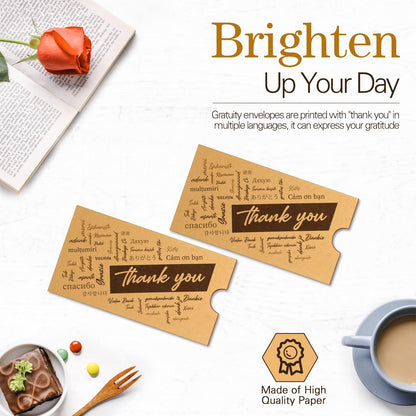 Crtiin 100 Pack Thank You Kraft Money Envelopes for Cash Gifts Gratuity Tip Envelopes Bulk 3.5 x 6.5 Inch Small Coin Mail Seed Packet Holders for Tips Stamps Key Cards Wage Currency Christmas Birthday