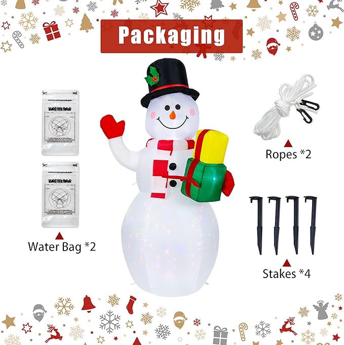 COOLWUFAN Christmas Decorations Outdoor Inflatables Snowman, Christmas Blow Up Yard Decorations Clearance with Built-in Colorful Rotating LED Lights for Indoor Yard Garden Decorations