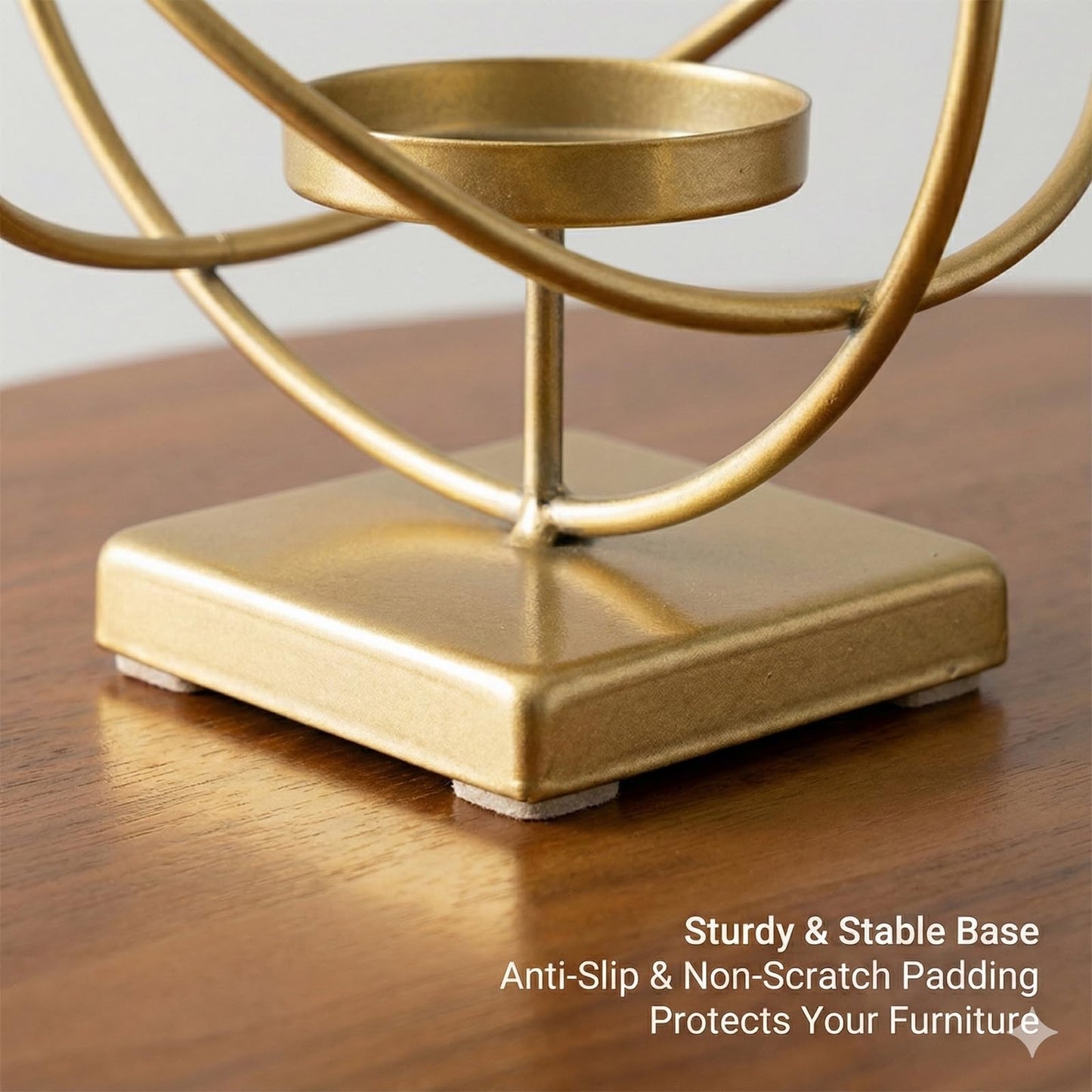 Gold Hurricane Candle Holder – Modern Metal Candle Holder Decor with Geometric Ring Design, Elegant Candle Stand for Pillar Candles & Table Decor, Indoor Decorative Lantern Style Accent