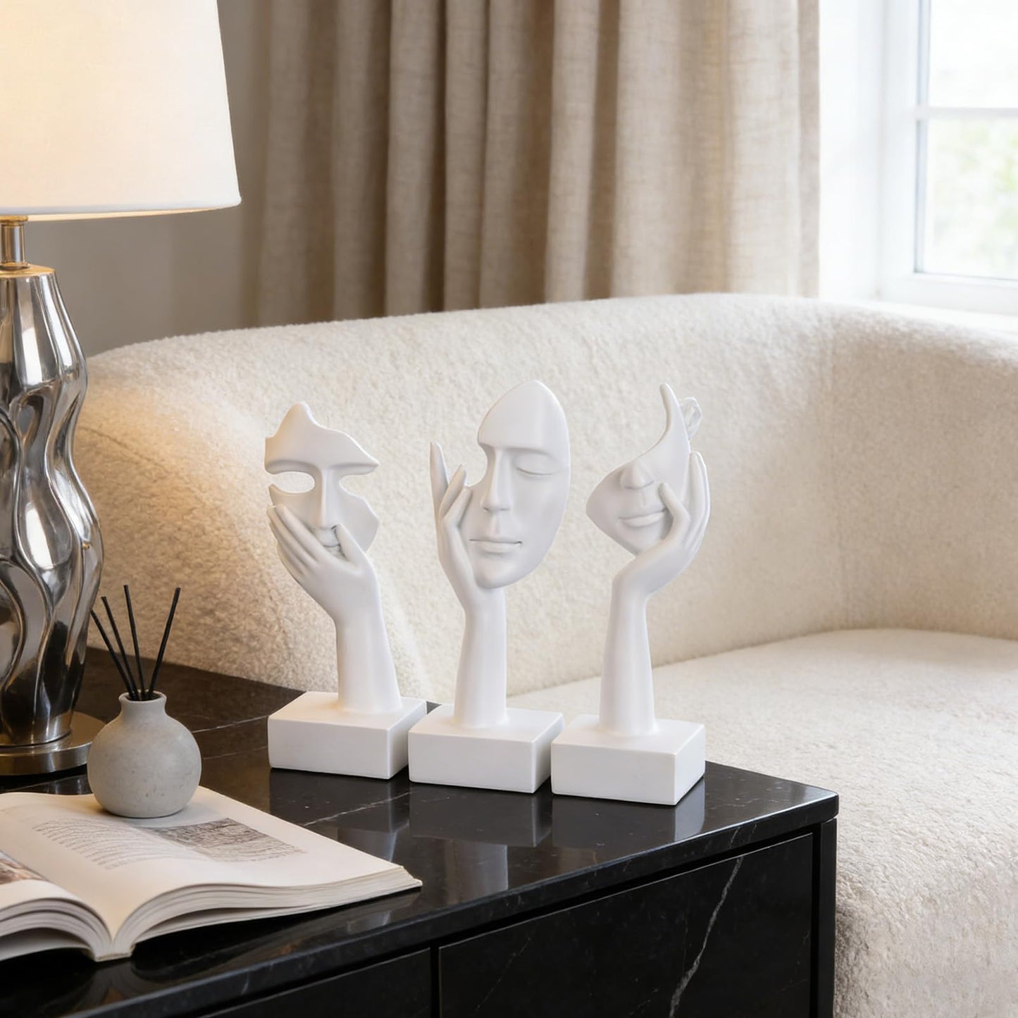 oliruim 3 Pcs Thinker Large Statue Set - White Art Abstract Home Accent Figurines for Living Room, Bedroom, Shelves, Office Desktop, Coffee Table Decor, Gift for Women (3 Pcs White, 9")