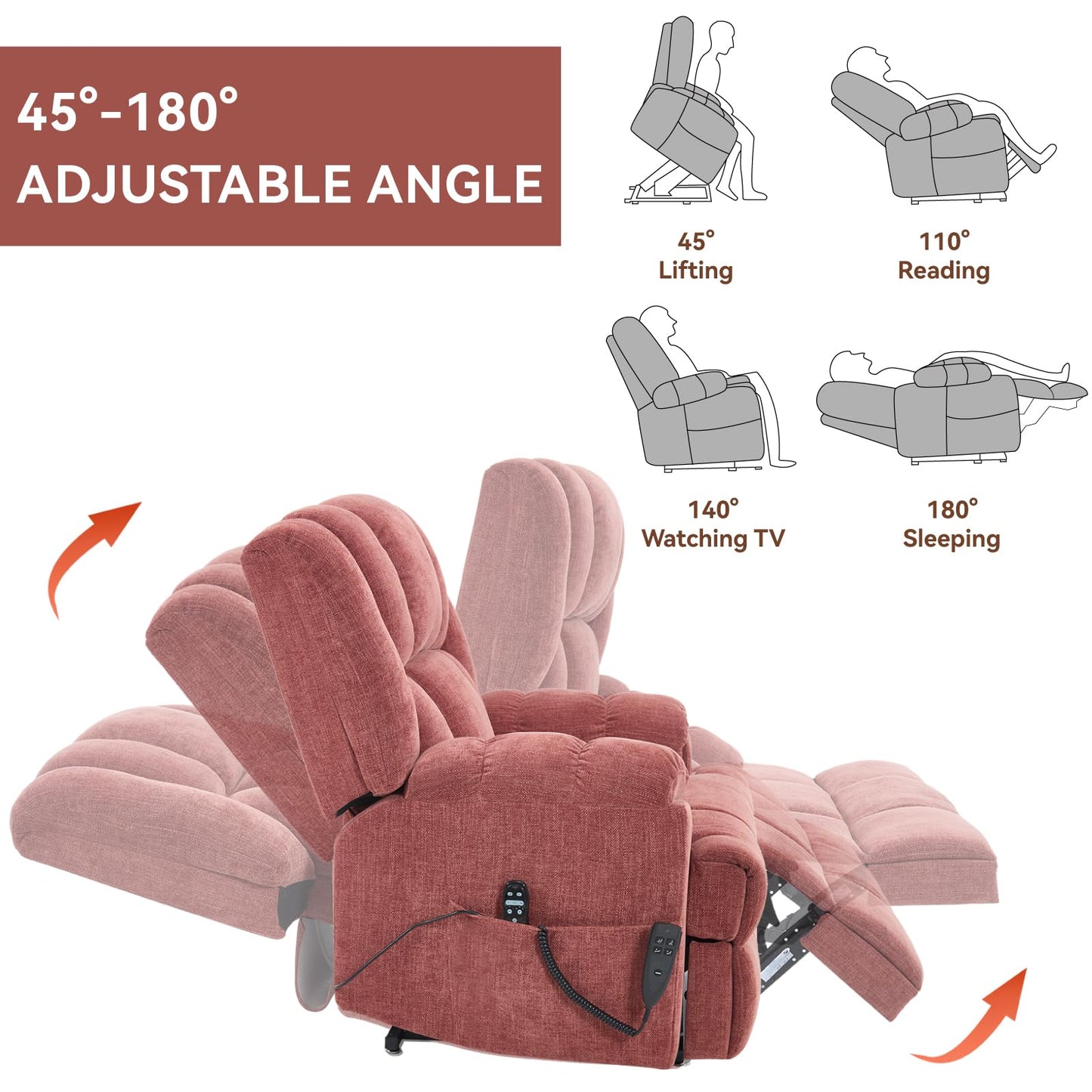 GDFStudio Dual Motor Power Lift Recliner Chair with Massage and Lumbar Heat, Heavy Duty Electric Reclining Chair with Remote Control, Supports Up to 350 LBS, Red