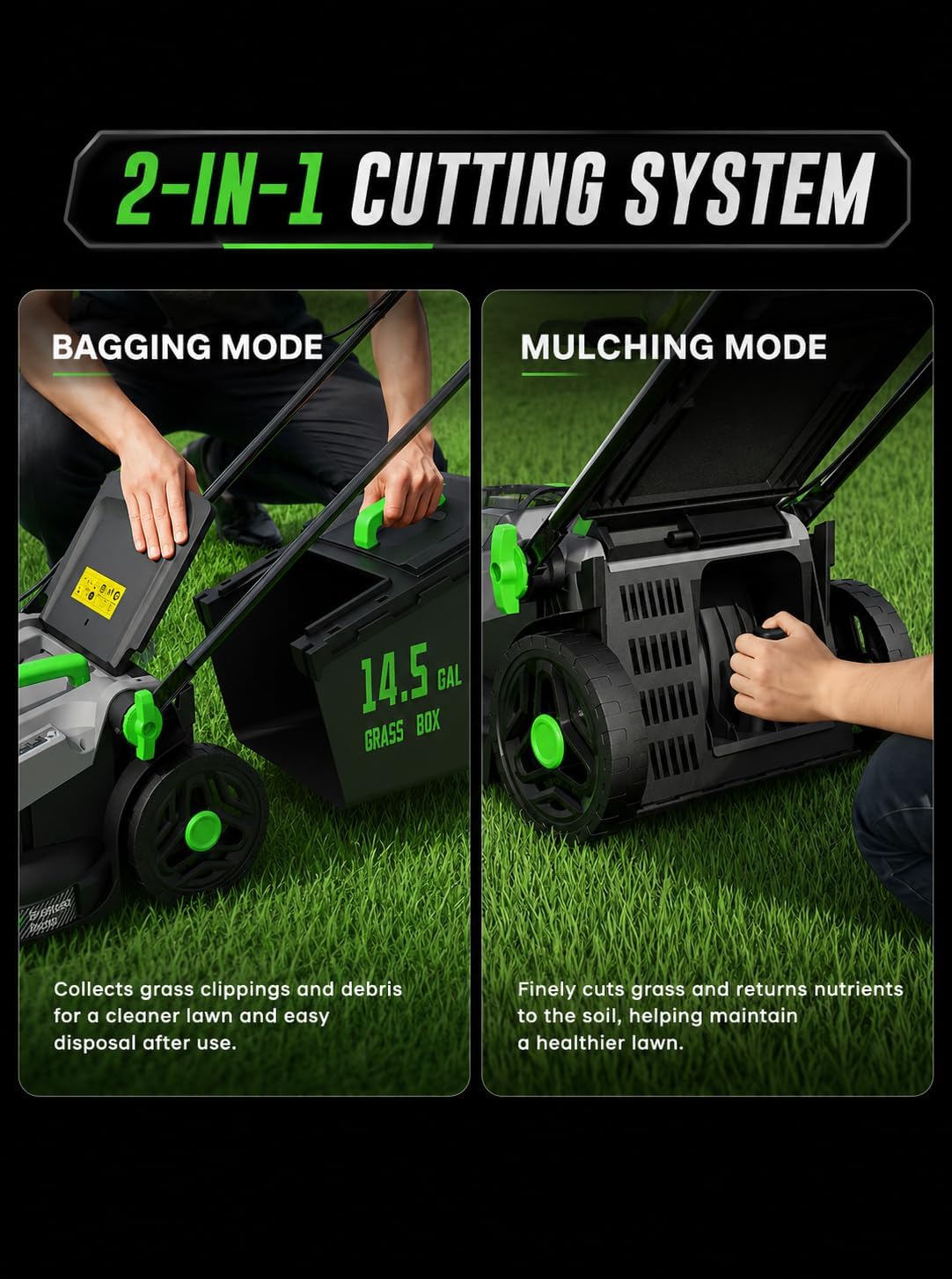 Grelawner 40V Cordless Lawn Mower, 16-Inch Brushless Electric Push Mower with 4.0Ah Battery & Charger, 2-in-1 Mulching and Bagging, 5-Position Height Adjustment, Lightweight Foldable Design, Viridian