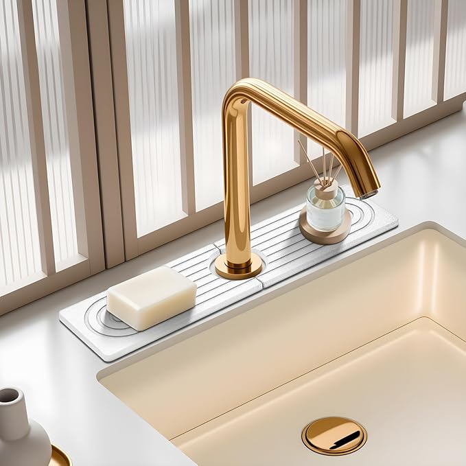 Faucet Mat for Kitchen Sink, Diatomite Quick Drying Tray, Long 23.6'' Kitchen