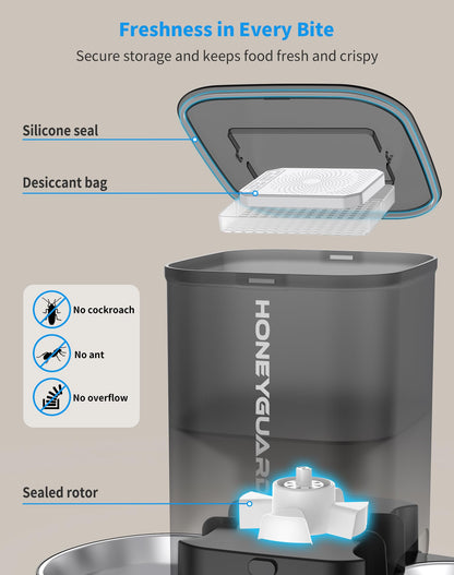 HoneyGuaridan Automatic Cat Feeder, 2.4G WiFi Smart Pet Feeder with APP Control for Remote Feeding, 3.5L Timed Cat Food Dispenser Programmable 1-6 Meals, for 2 Cats & Dogs
