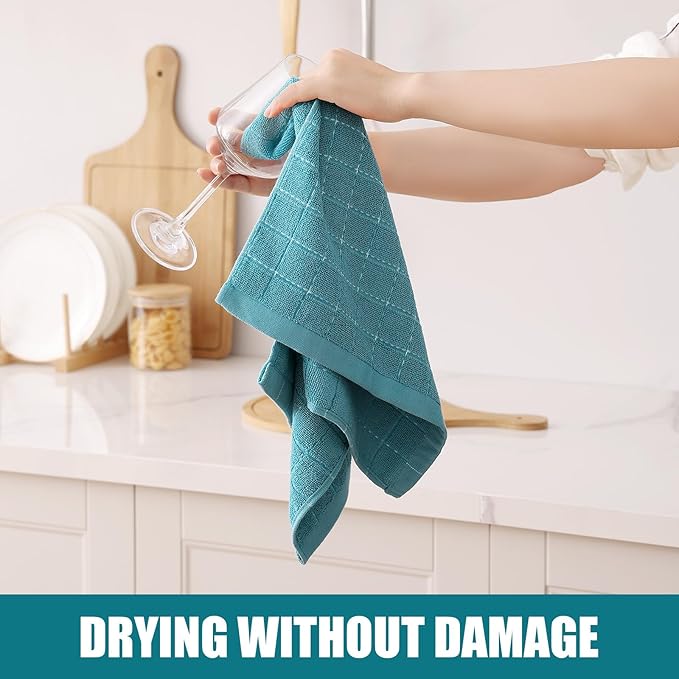 Homaxy 100% Cotton Terry Kitchen Towels, Checkered Designed, Soft and Super
