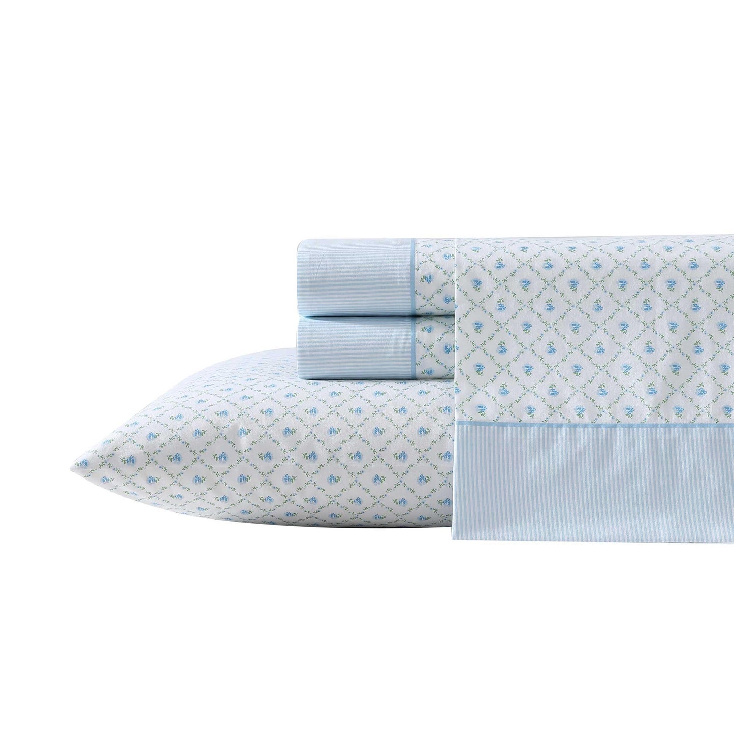 Laura Ashley - Sheet Set, Breathable Percale Cotton Bedding, 200 Thread Count, Deep Pocket, Chic Home Decor (Kate Blue, King)