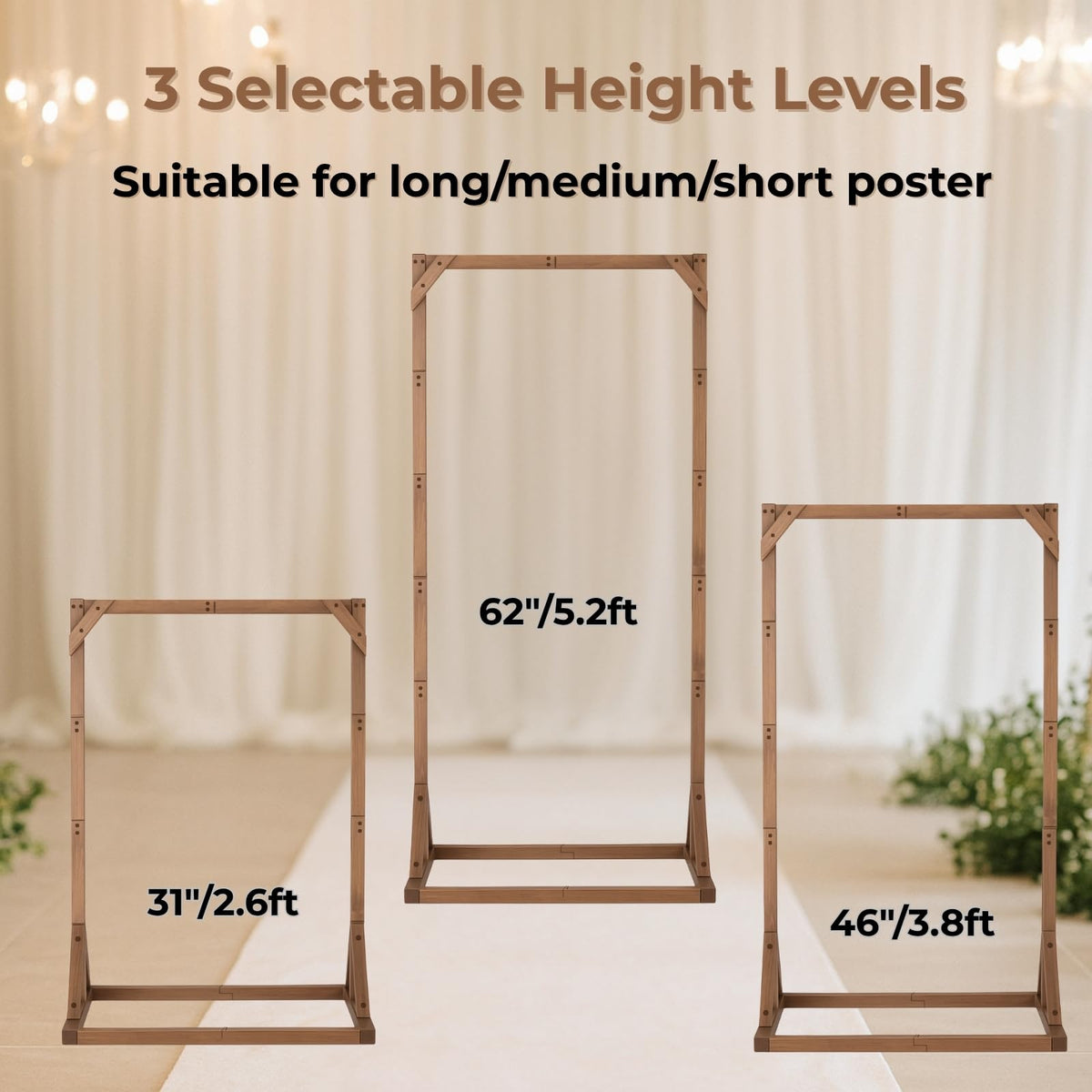 Merrifete Wooden Welcome Sign Stand, Heavy Duty Adjustable Sign Holder Stand Wood Easel w/ Poster Design Templates for Wedding, Bridal Shower, Baby Shower, Birthday Party, 62" x 30" x 20"
