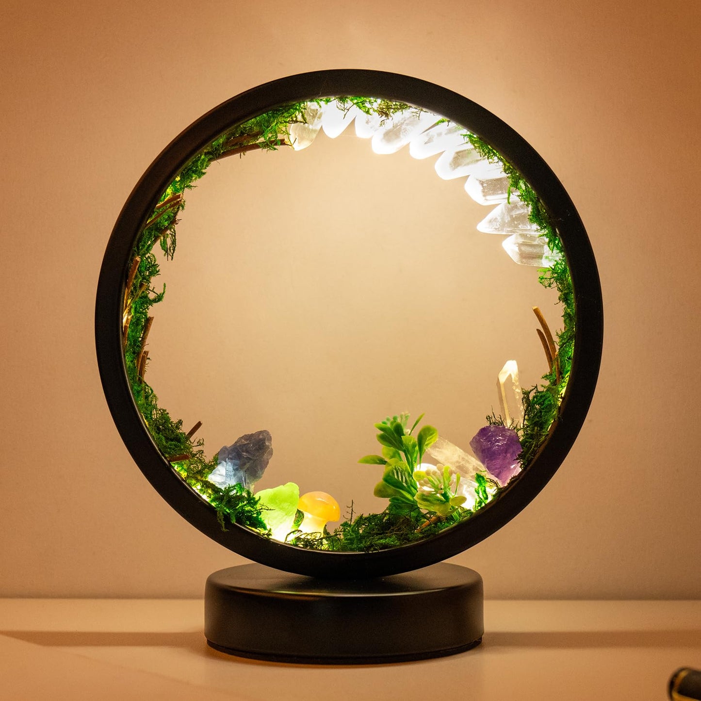 Runyangshi Forest Style Bedroom Night Light USB Port 3 Colours Dimming Mode Bedside Lamp Natural Clear Quartz Single Crystal Healing Crystal Night Lamp for Bedroom Office Home Decor Gift