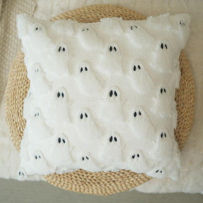 GEEORY Halloween Ghost Soft Plush Pillow Covers, 18 x 18 Inch Set of 2, Fluffy Faux Fur Wool Decorative Farmhouse Cushion Case for Sofa Home Decoration White GC026-18