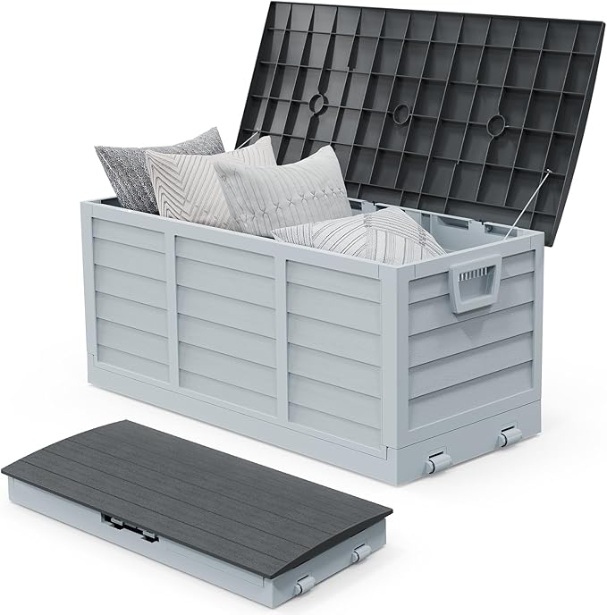 VINGLI 75 Gallon Collapsible Outdoor Storage Box, Simple-to-assemble Plastic Storage Containers with Lid, Patio Deck Box Furniture for Garden, Pool, Balcony, Yard (Black)