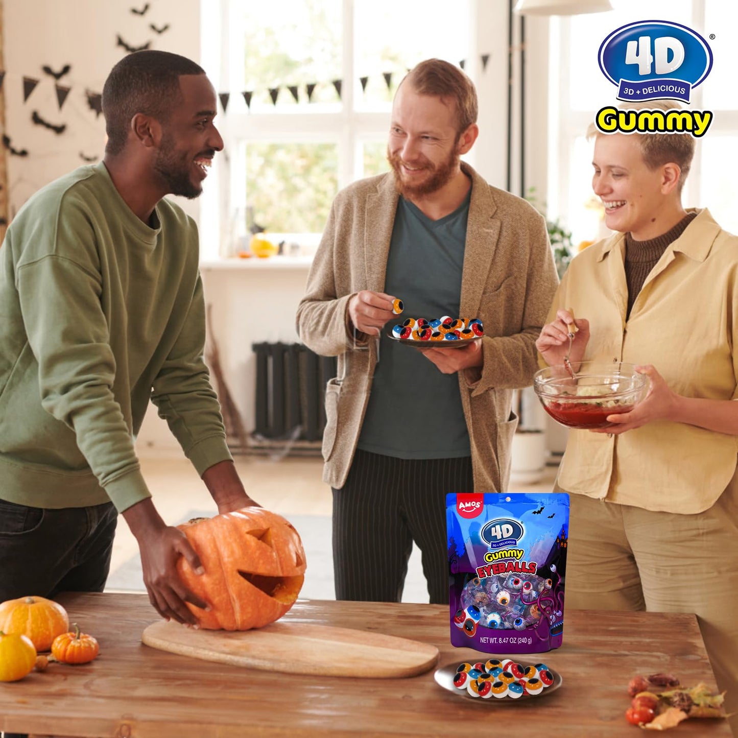 Amos Eyeball Gummy Candy – Halloween Gummy Eye Candy Treats for Kids & Parties, 3D Gummy Eyeballs, Individually Wrapped, 40 Count, 9oz Bag