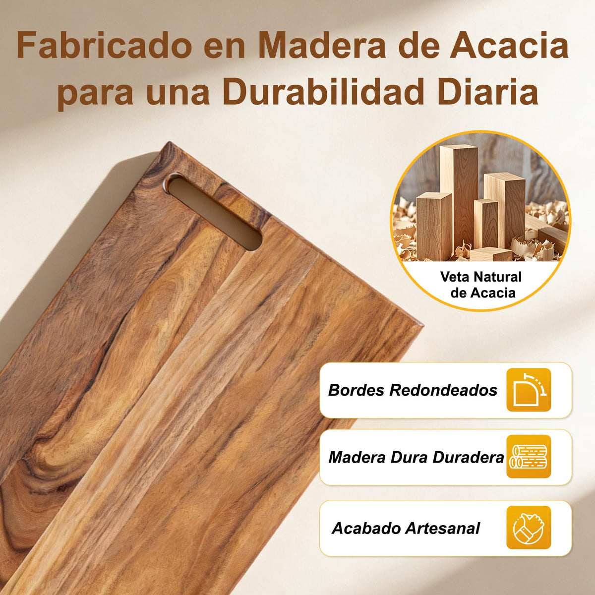 Acacia Wood Cutting Board Set of 3 with Stand – Kitchen & Charcuterie Serving Boards, Multi-Size Wooden Chopping Boards for Meat, Veggies & Fruit, Easy Clean & Space-Saving Display