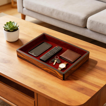 Socospace Wooden Valet Tray with Velvet Lining, EDC Desktop Catchall Organizer, Storage Tray for Jewelry, Wallets, Watches, Keys, Glasses, Perfect for Nightstand, Dresser, Entryway Bedside