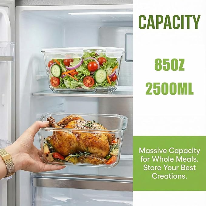 2 Pack Large Glass Food Storage Containers