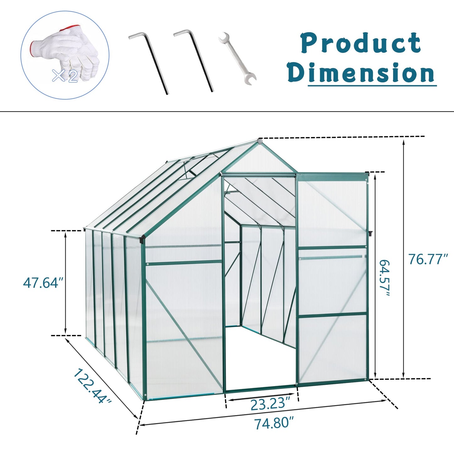 KEIKI 6x10 FT Polycarbonate Greenhouse with Aluminum Frame,Raised Base and Roof Vent,Walk-in Greenhouses for Patio Garden Backyard