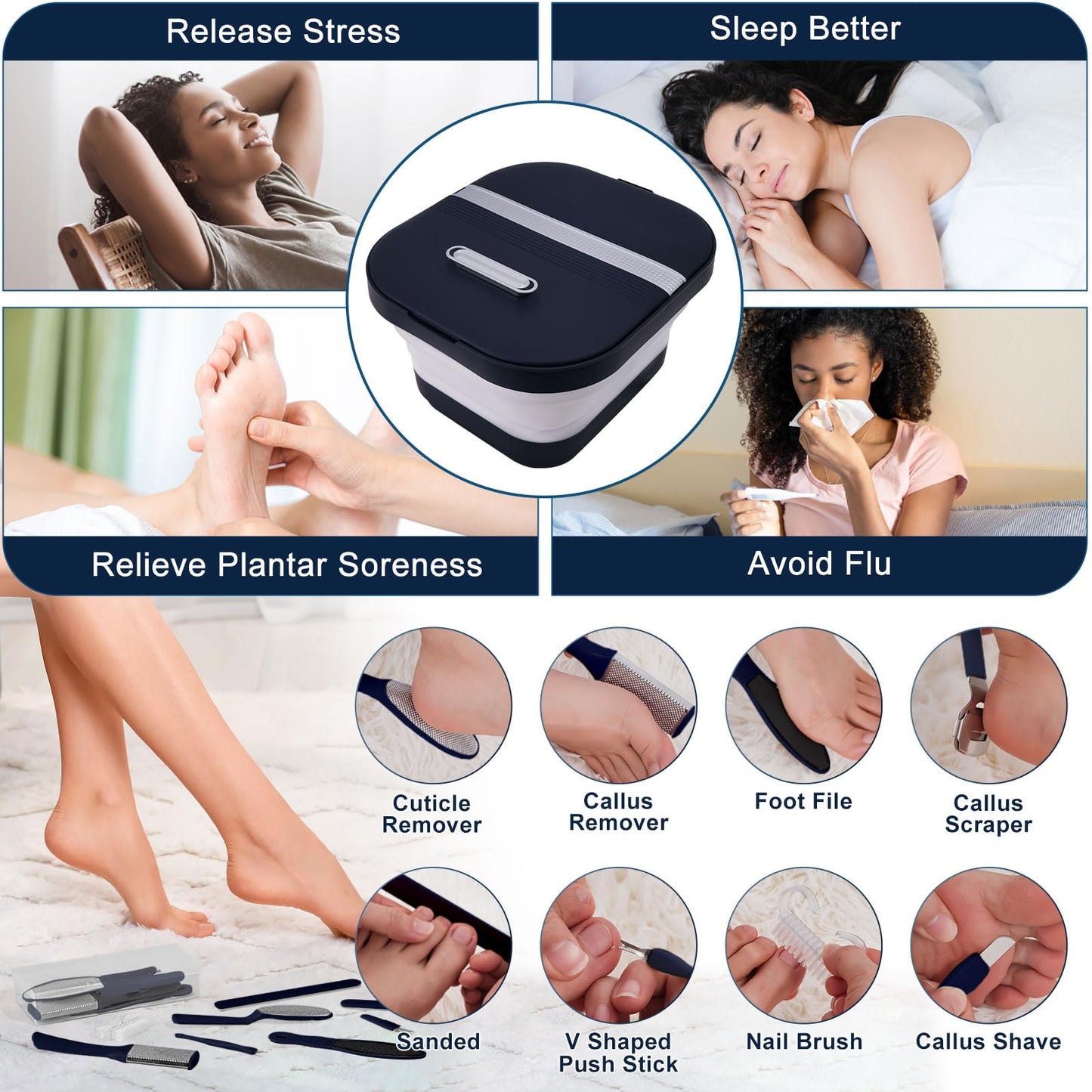 UNIFULL Collapsible Foot Bath Spa with Heat, Remote Control, Massage Rollers, Bubble, Foot Pedicure Kit, Red Light, Pedicure Foot Spa, Foot Bath for Gifts