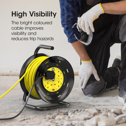 Extension Lead 30m Heavy Duty Cable Reel, 4 Socket Cord Reel UK Plug Socket with Thermal Cut-Out Protection 13A Fused Plug
