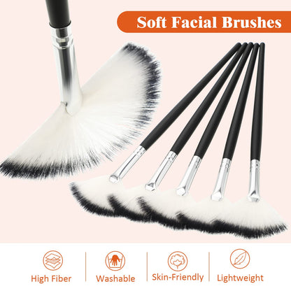 9 Pieces Facial Fan Mask Brushes, Soft Facial Applicator Brushes Tools for Peel Glycolic Makeup for Mud Cream(Champagne)