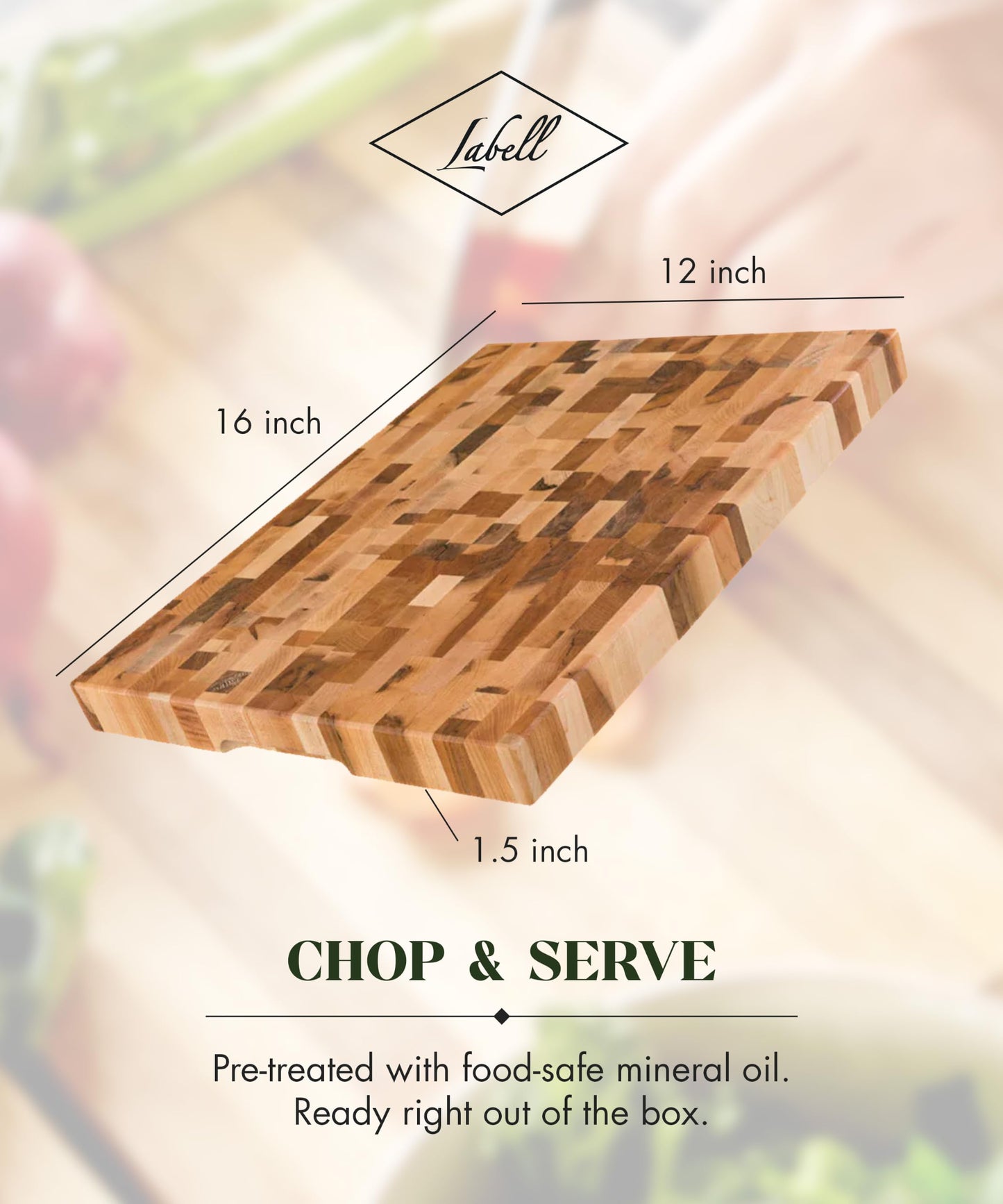 Labell Maple End-Grain Butcher Block with Juice Groove - Checkered Maple Wood Cutting Board Handcrafted in Canada - Thick Butcher Block for Meat, Cheese & Charcuterie - 12x16x1.25"