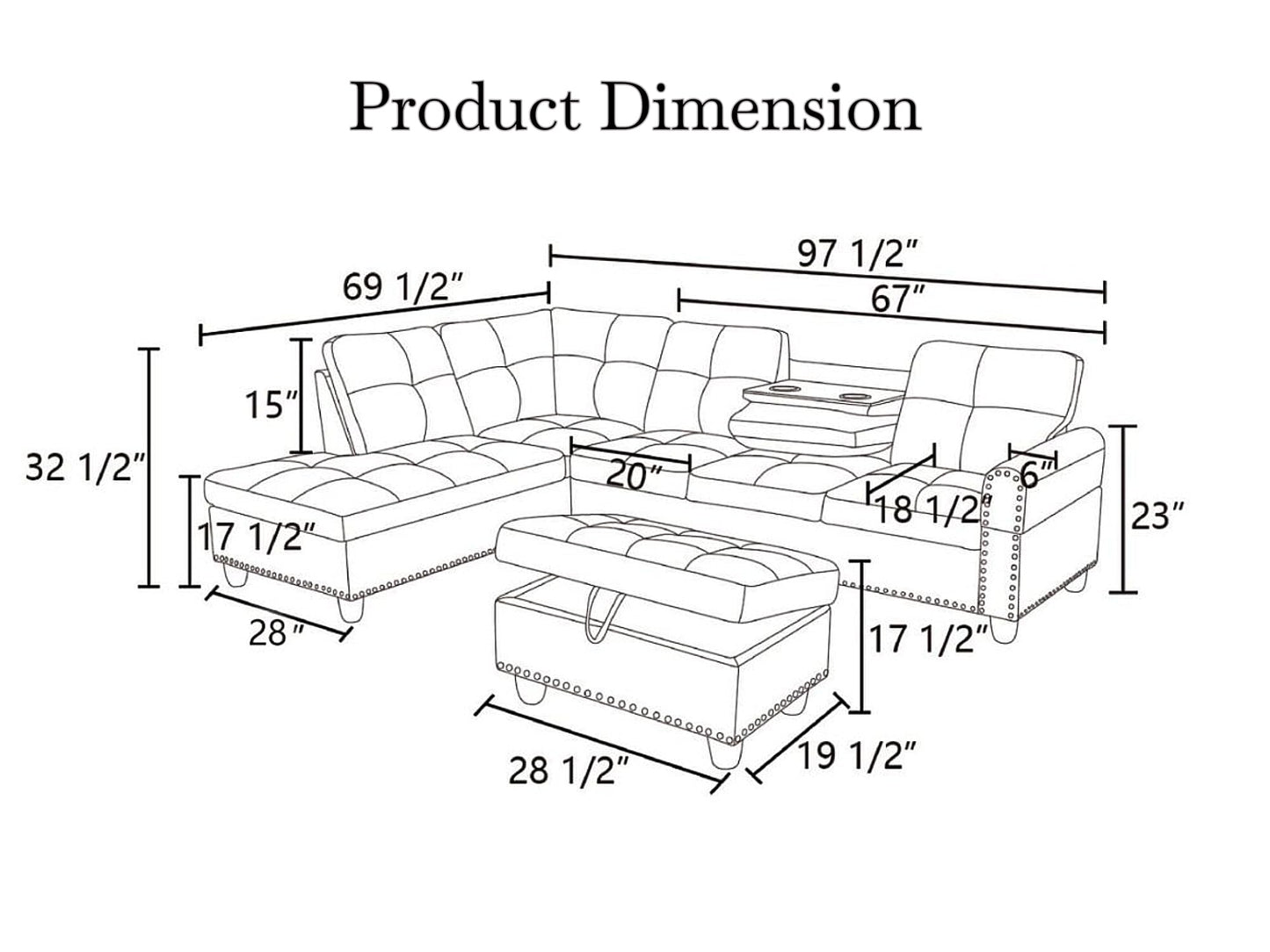 Trygoal 97.5" L-Shaped Modular Sectional Sofa with Movable Chaise & Storage Ottoman, 3 Piece Convertible Leather Couch, 4 Seat Gloss Black Living Room Furniture Set for Apartment Home Office