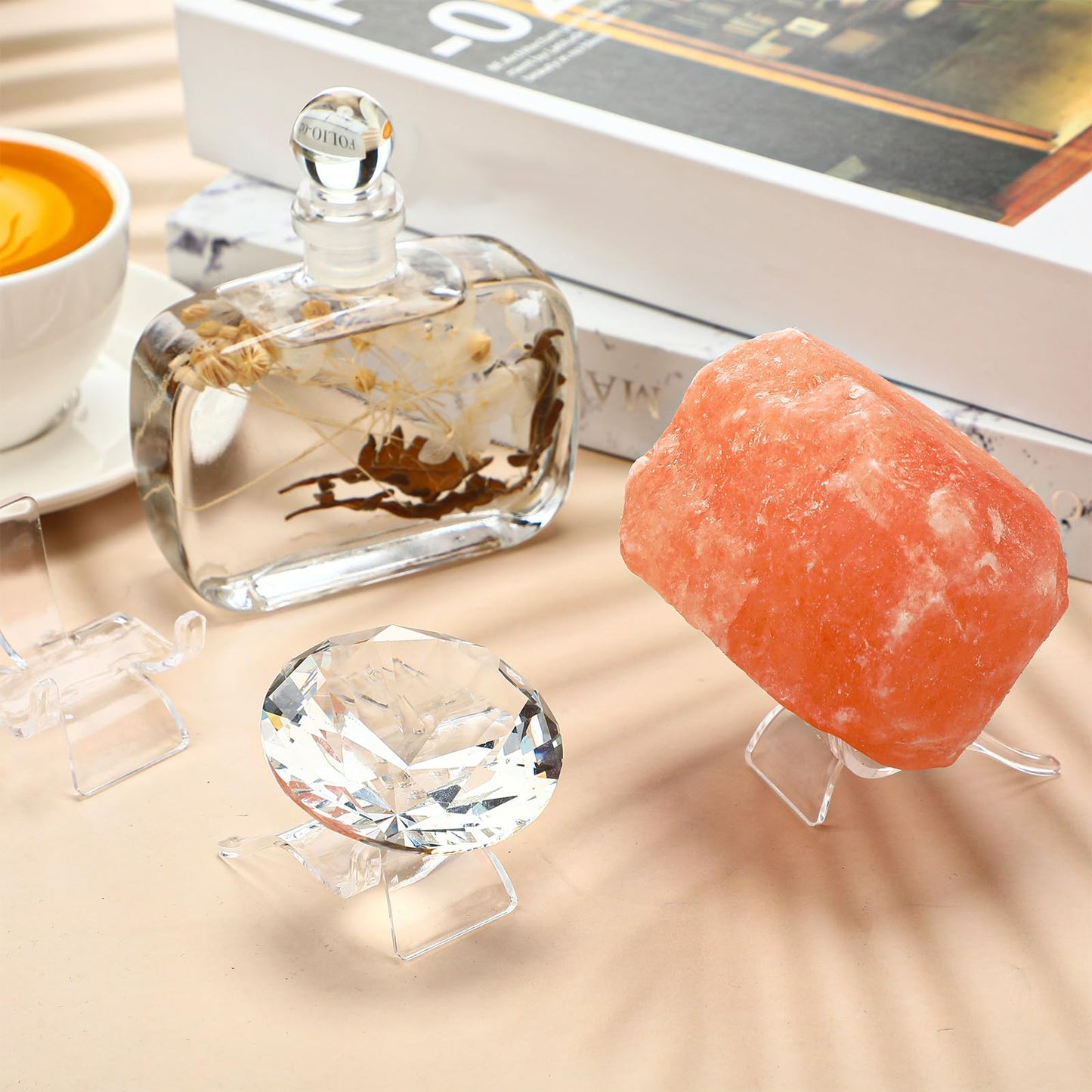 Jetec 80 Pcs Acrylic Rock Display Stand Crystal Holder Easel Stands Rock Display Stands Clear Pedestal Holders Collectibles for Geodes Mineral Agate Coral (Medium)