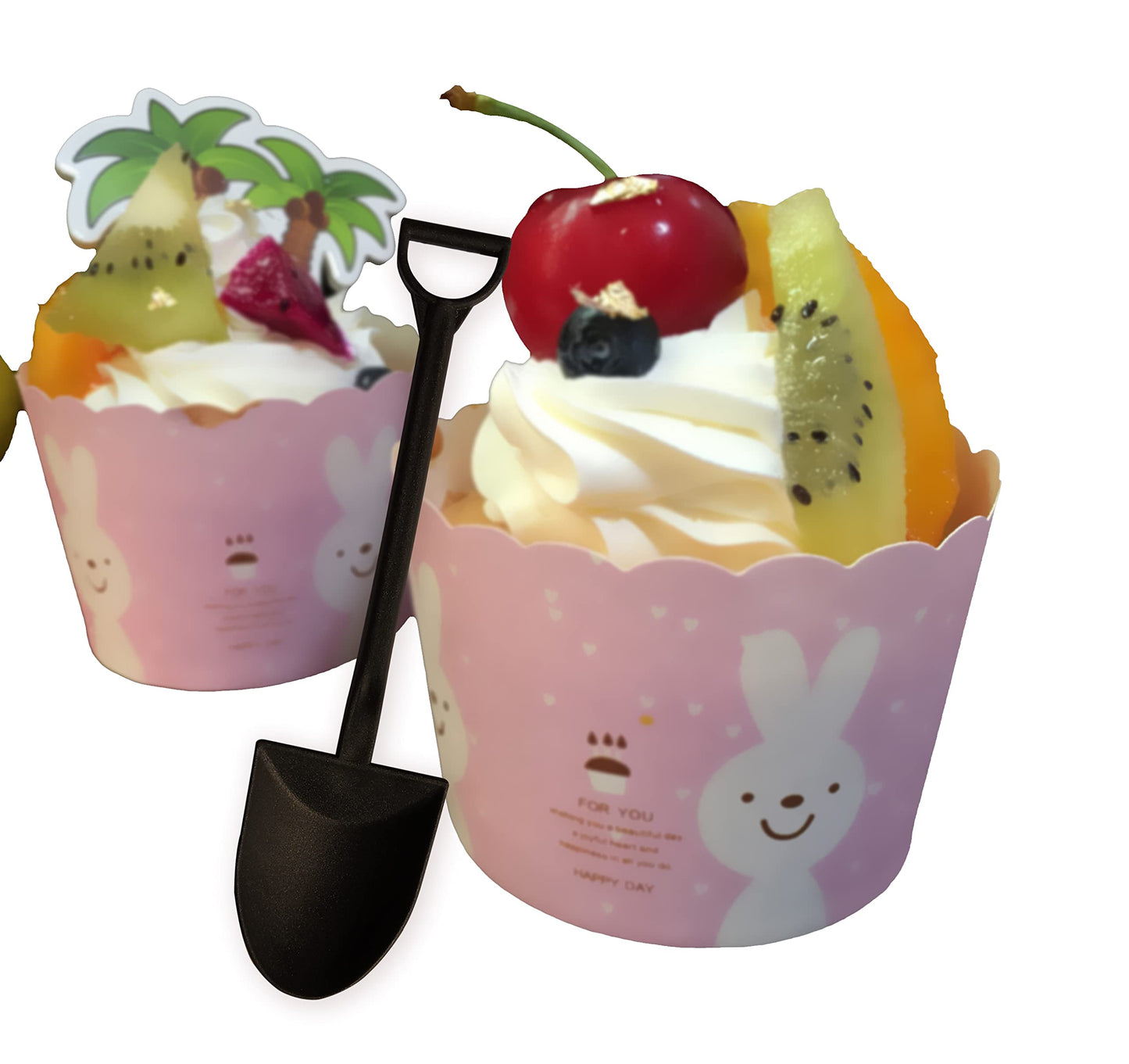 QWloog Magzipo Mini Shovel Shape Spoons,Disposable Plastic Dessert Spoon,Black(60)