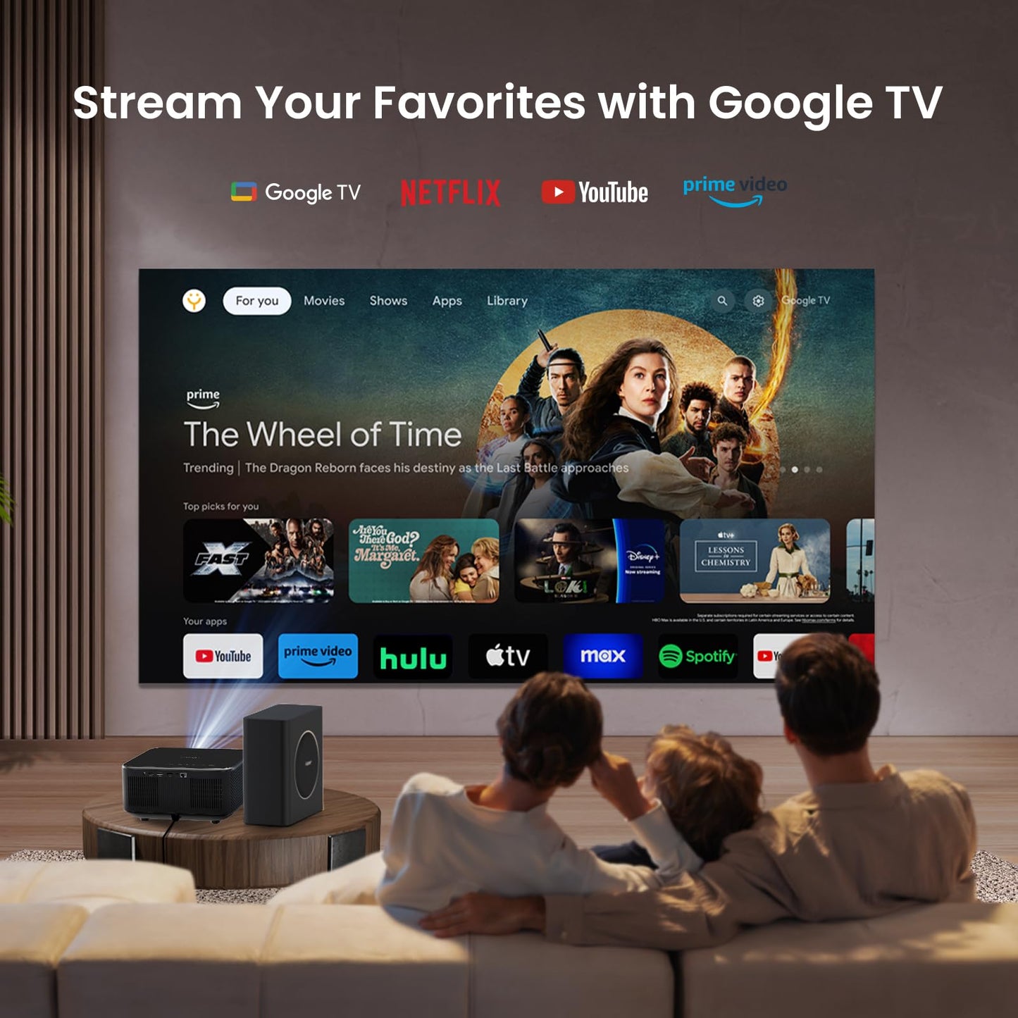 Yaber K3 Pro Projector with Subwoofer set Smart Projector with Google TV, 30W Speaker Sound by JBL, Dolby Audio, Home/Outdoor Movie Projector with WiFi6 and Bluetooth, Netflix 7000+app