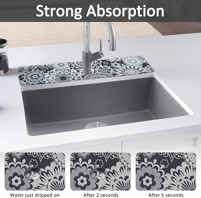 24" X 5.5" Kitchen Sink Splash Guard Faucet Mat Mandala Super Absorbent Fast